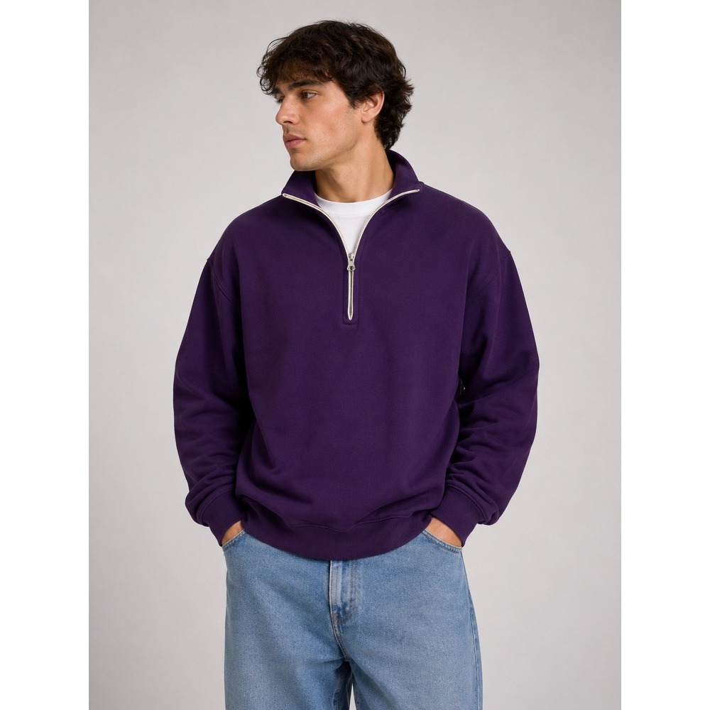 Paul Fredrick Mens Purple Quarter Zip Pullover Sweater Mock‎ Neck Size Medium